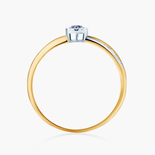 Pierścionek zaręczynowy SAVICKI: dwukolorowe złoto, niebieski szafir